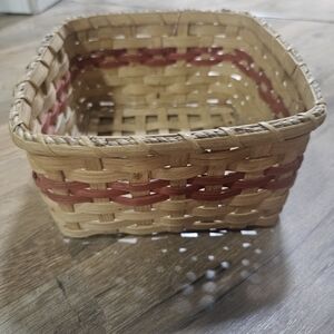 Handcrafted Woven Basket with Red Accents